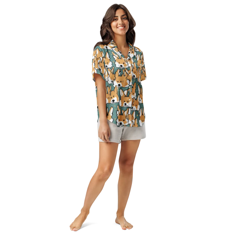 Corgi Constellation on Women's Short Sleeve Pajama Top — Front