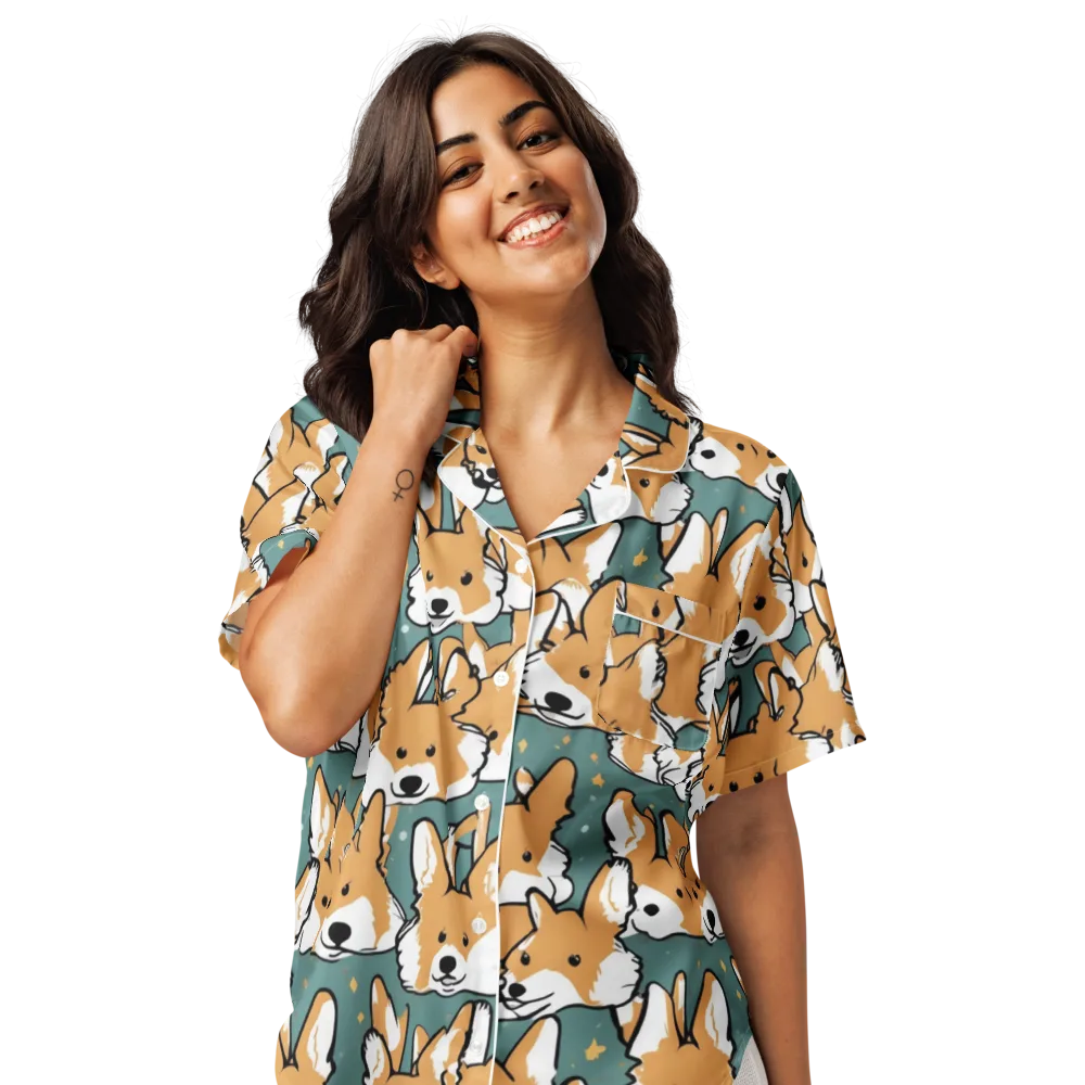 Corgi Constellation on Women's Short Sleeve Pajama Top — Front