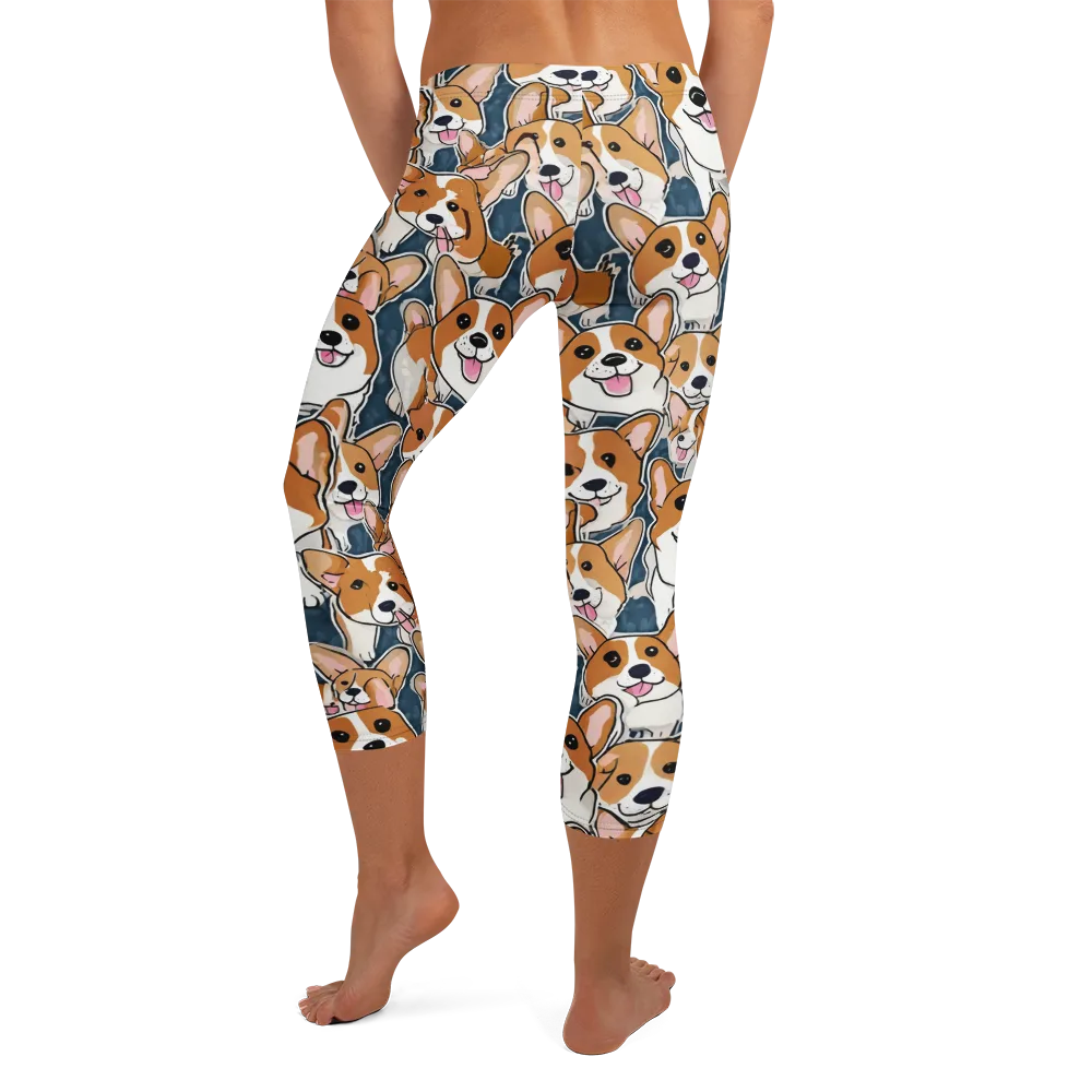 Corgi Commotion on Capri Leggings — Back