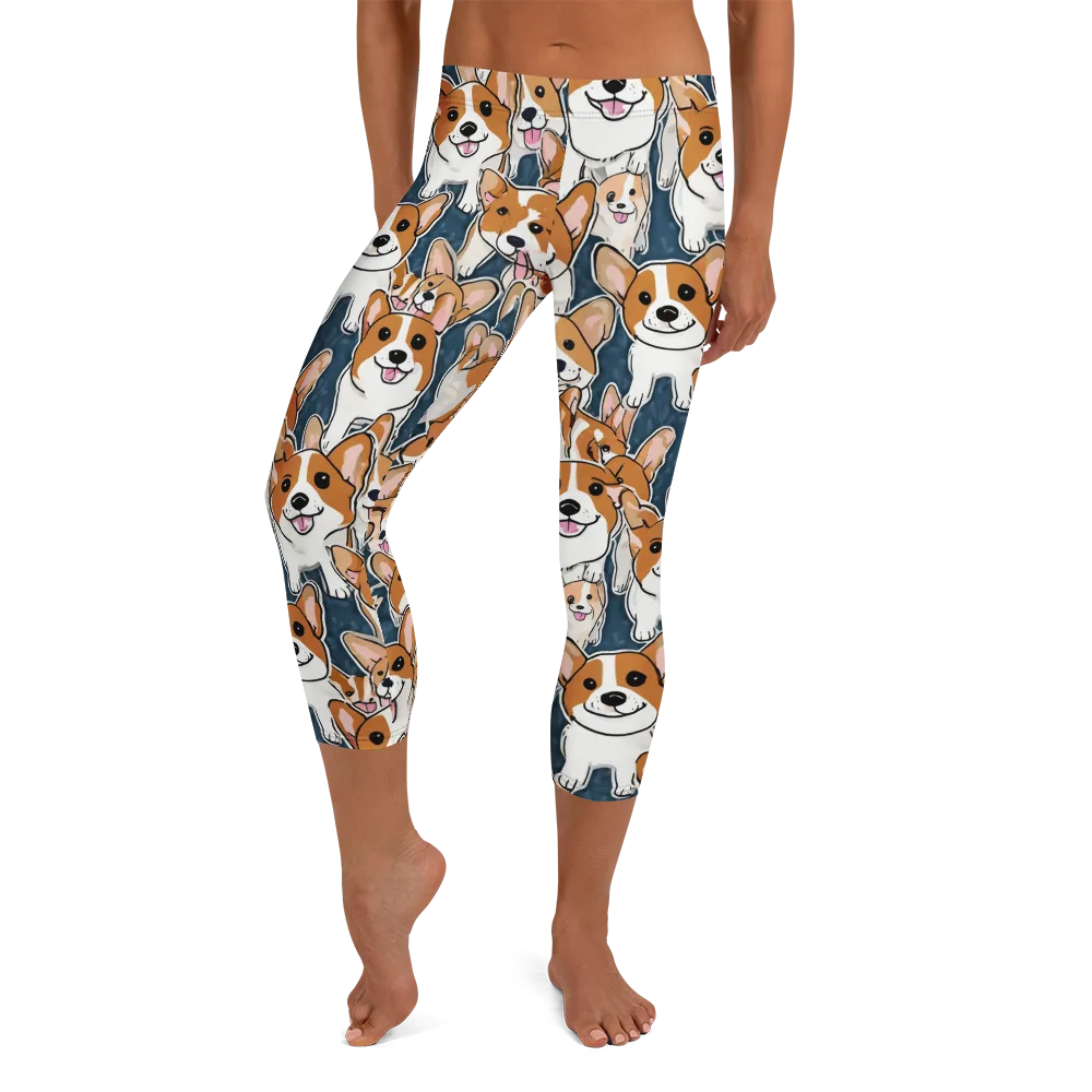 Corgi Commotion on Capri Leggings — Front