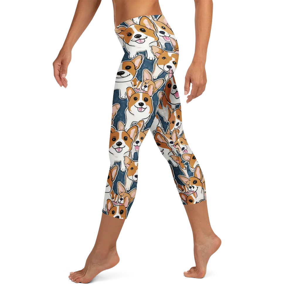 Corgi Commotion on Capri Leggings — Left