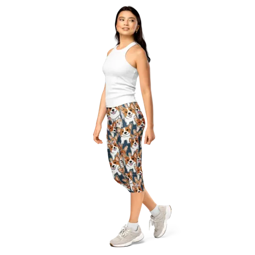 Corgi Commotion on a Capri Leggings