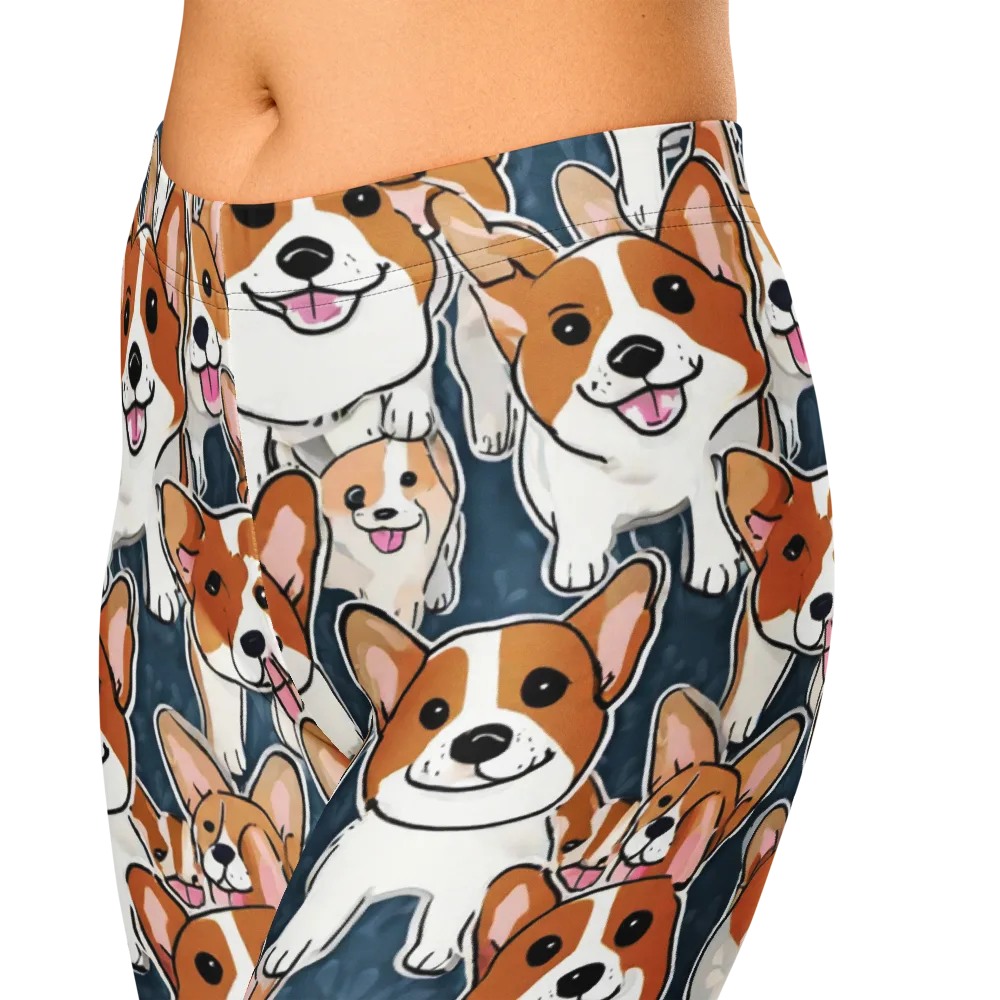 Corgi Commotion on Capri Leggings — Zoomed-in