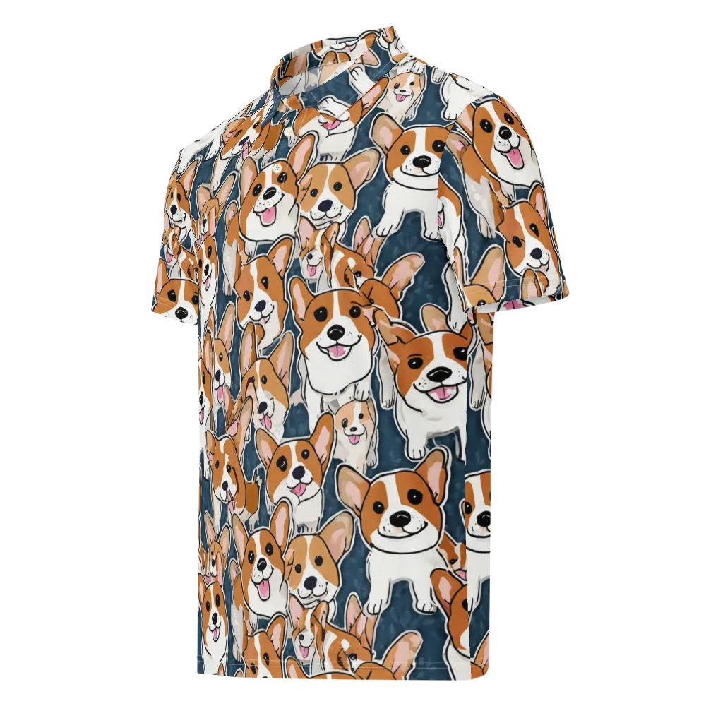 Corgi Commotion on Men's Slim Fit Polo Shirt — Left Front