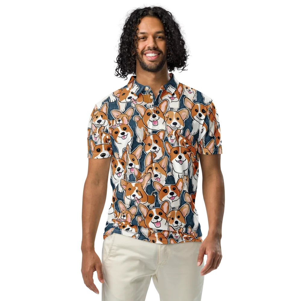 Corgi Commotion on Men's Slim Fit Polo Shirt — Front