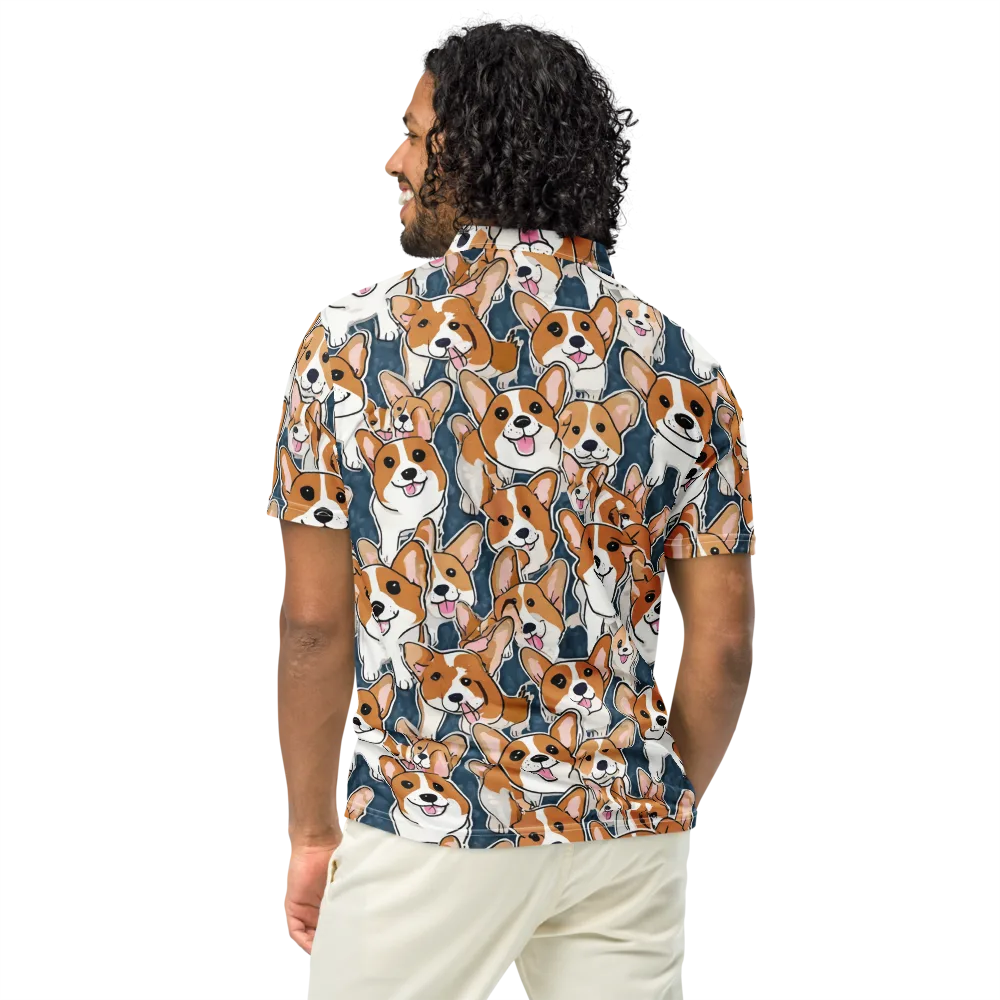 Corgi Commotion on Men's Slim Fit Polo Shirt — Back