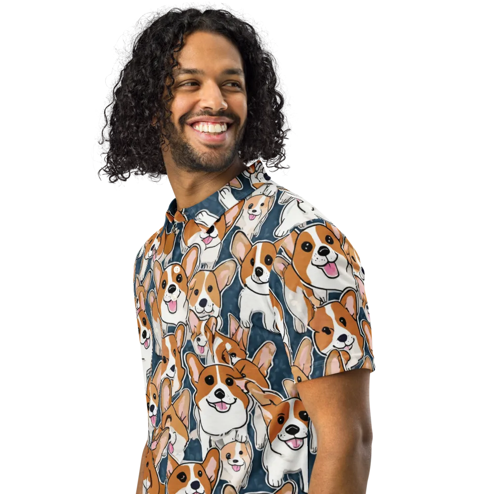 Corgi Commotion on Men's Slim Fit Polo Shirt — Left Front