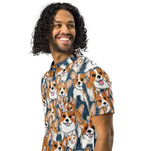 Corgi Commotion on a Men's Slim Fit Polo Shirt