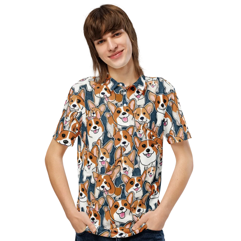 Corgi Commotion on Men's Slim Fit Polo Shirt — Front
