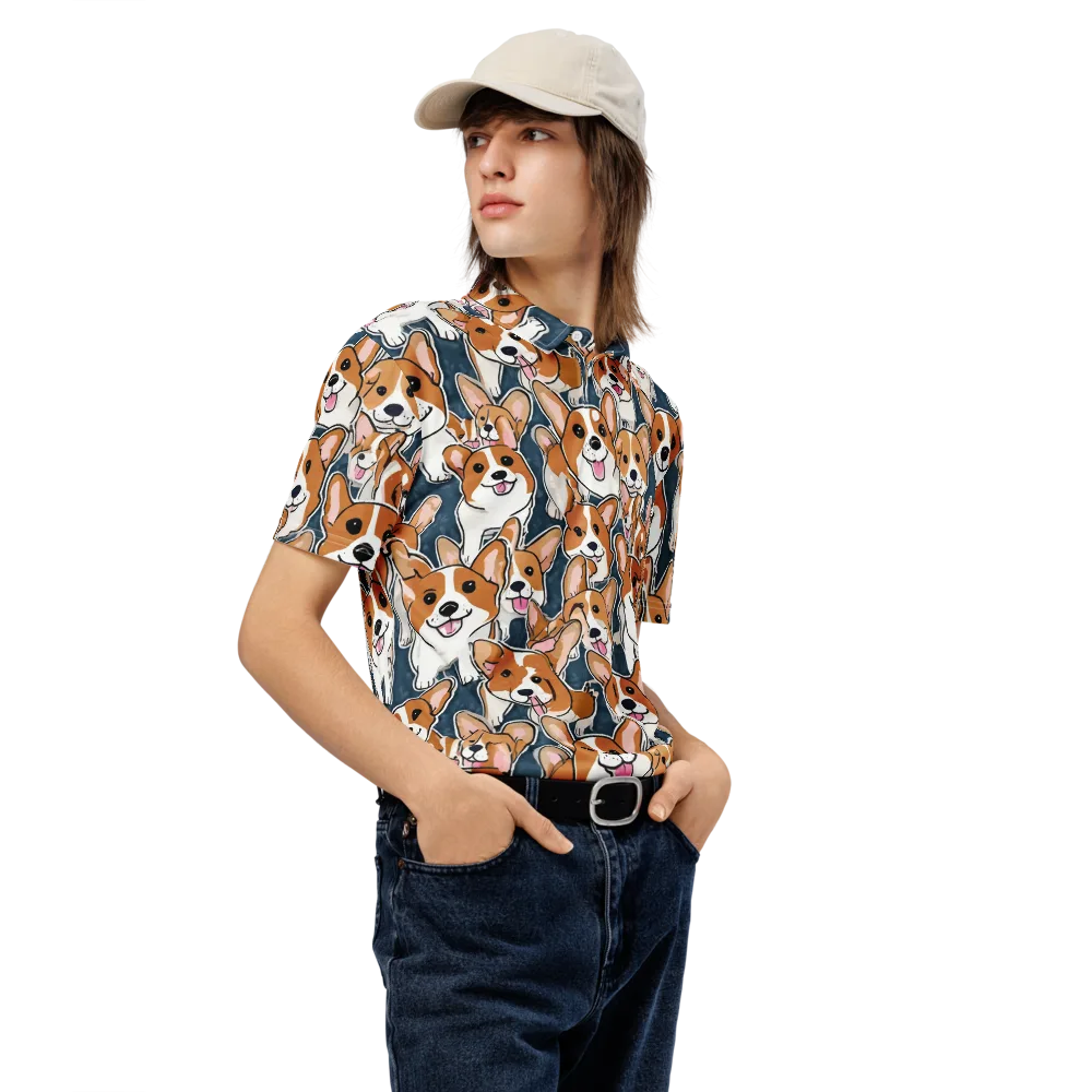 Corgi Commotion on Men's Slim Fit Polo Shirt — Right Front