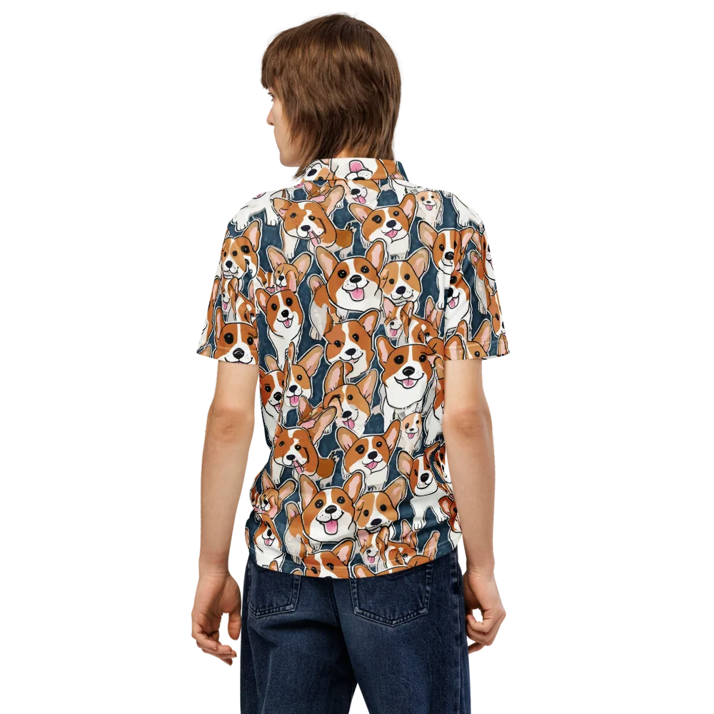 Corgi Commotion on Men's Slim Fit Polo Shirt — Back