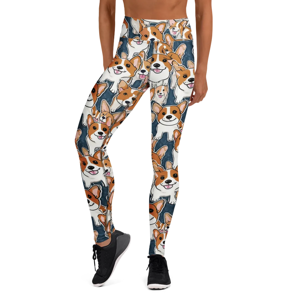 Corgi Commotion on Yoga Leggings — Front
