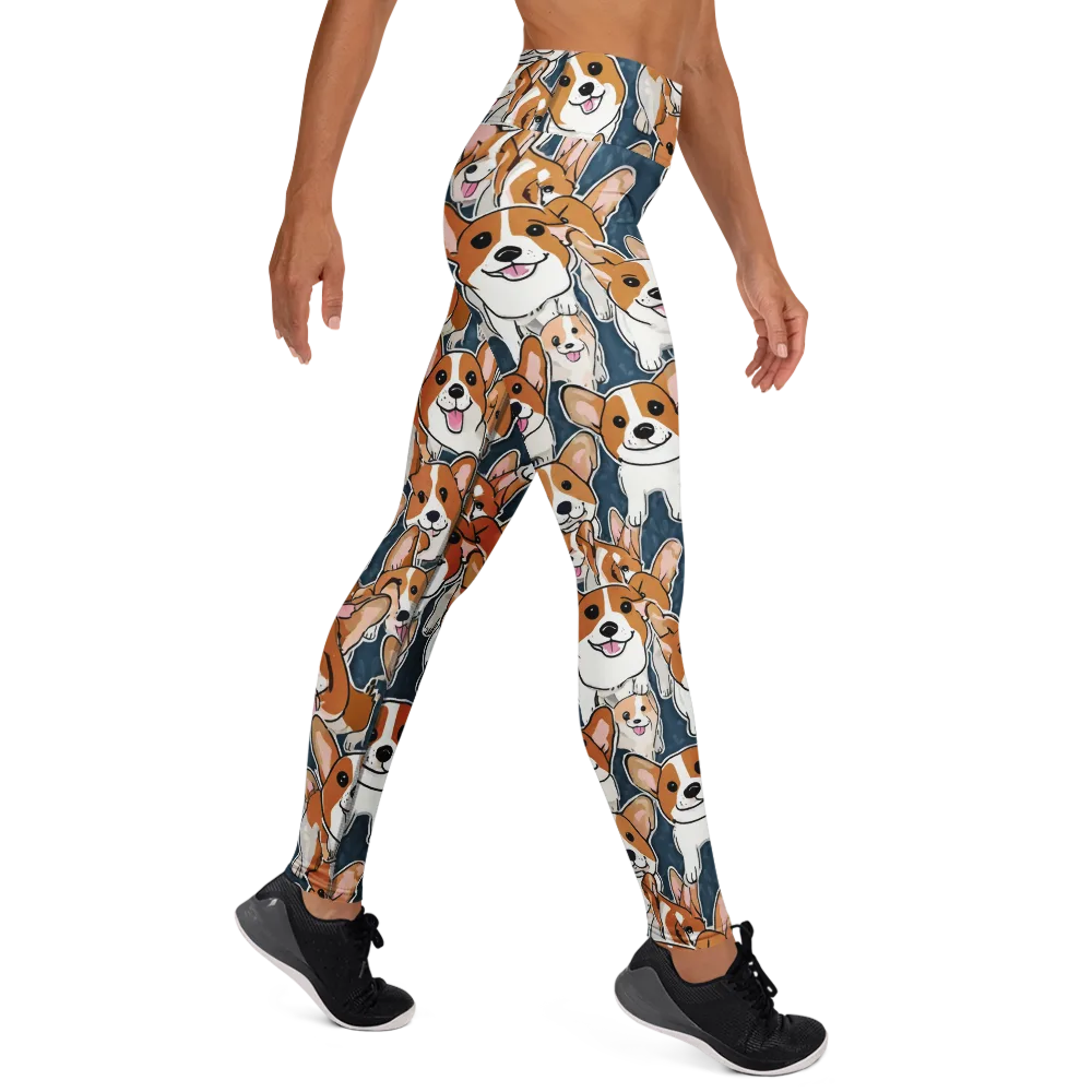 Corgi Commotion on Yoga Leggings — Right