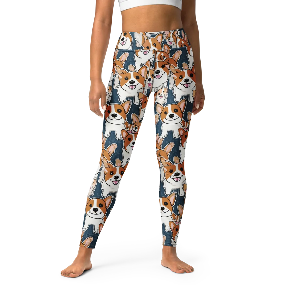Corgi Commotion on Yoga Leggings — Front