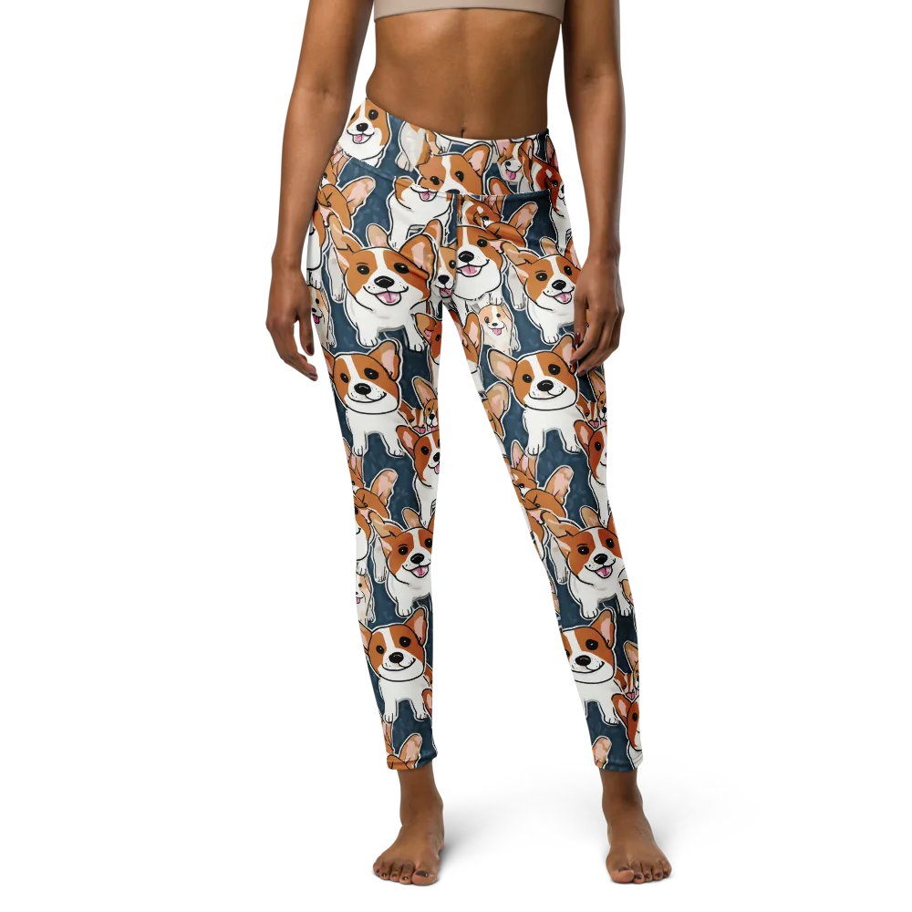 Corgi Commotion on Yoga Leggings — Front