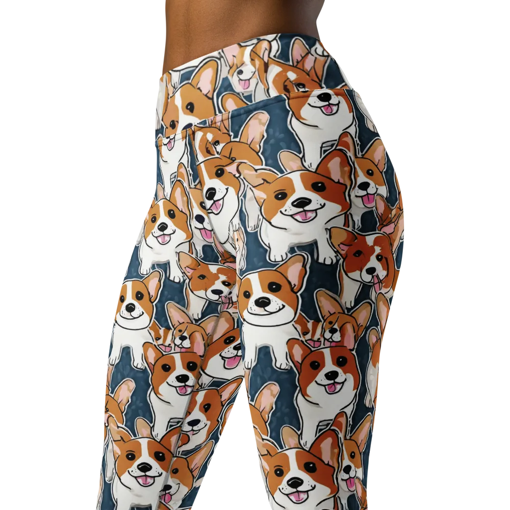 Corgi Commotion on Yoga Leggings — Left Front