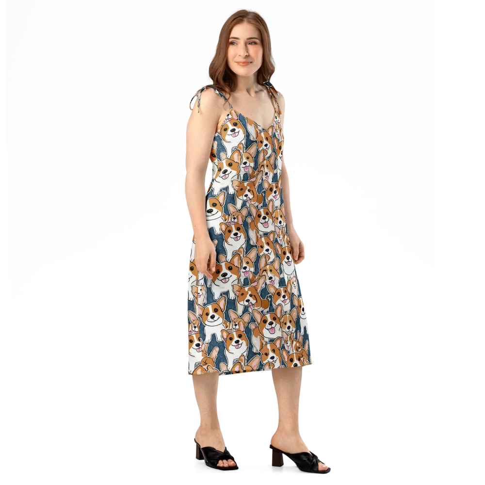 Corgi Commotion on Slip Dress — Right Front