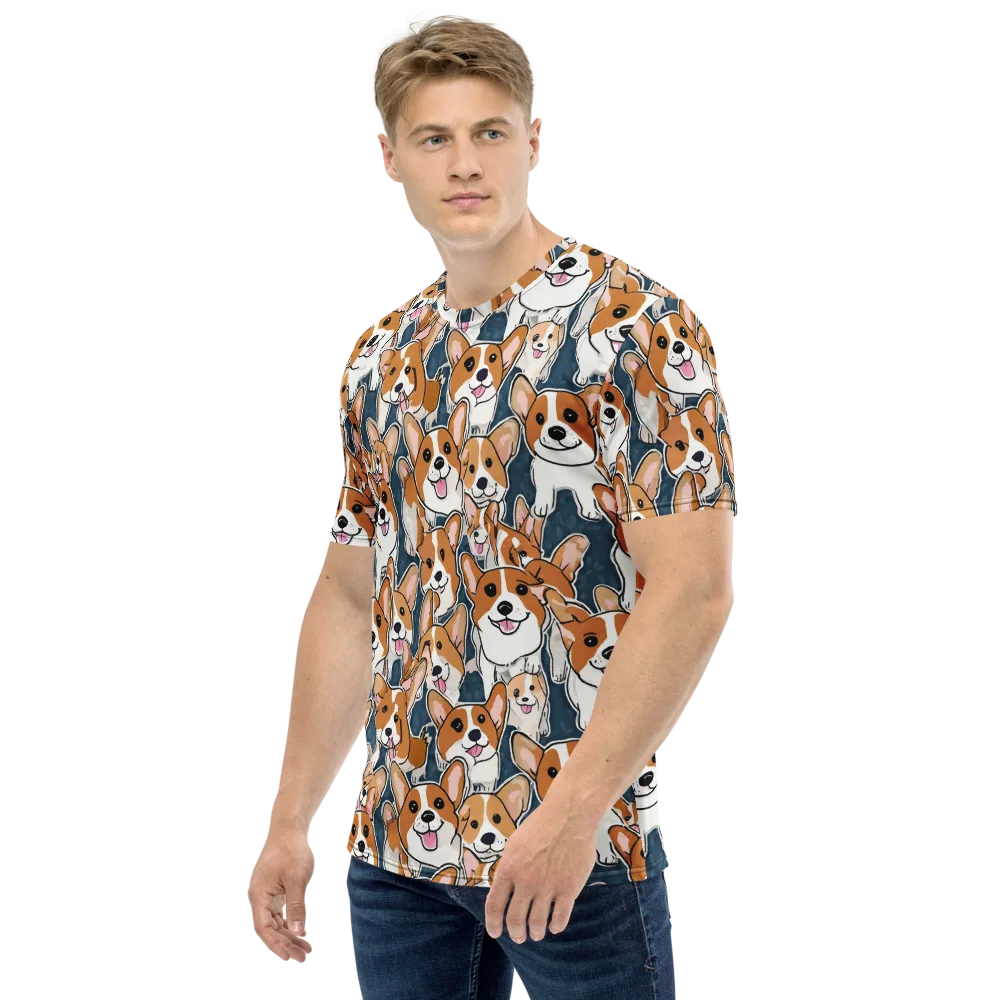 Corgi Commotion on Men's Crew Neck T-Shirt — Left