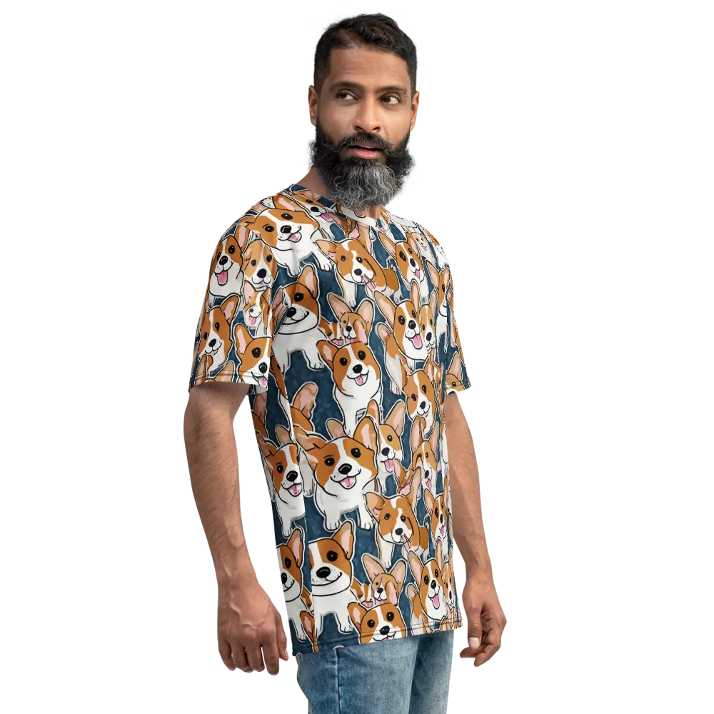 Corgi Commotion on Men's Crew Neck T-Shirt — Right