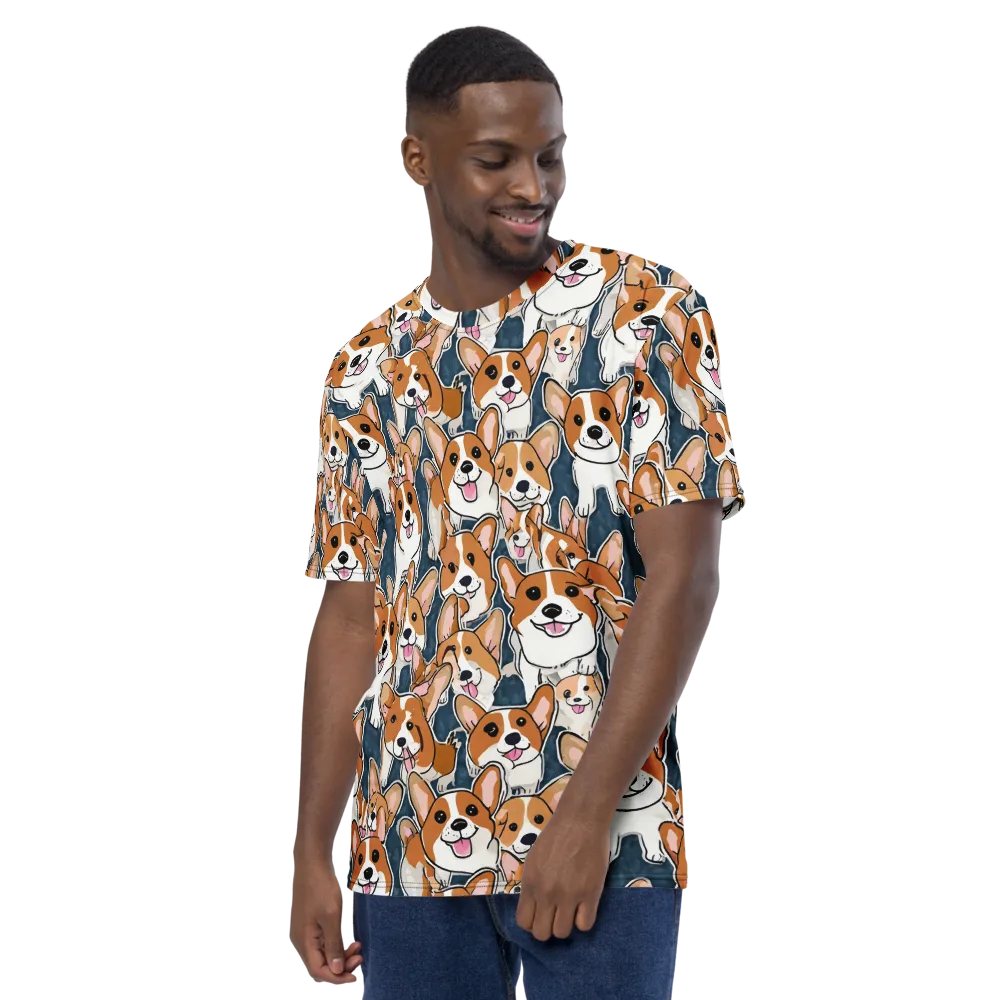 Corgi Commotion on Men's Crew Neck T-Shirt — Left