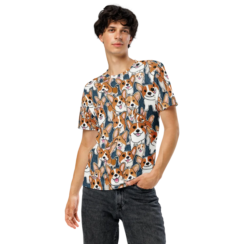 Corgi Commotion on Men's Crew Neck T-Shirt — Front