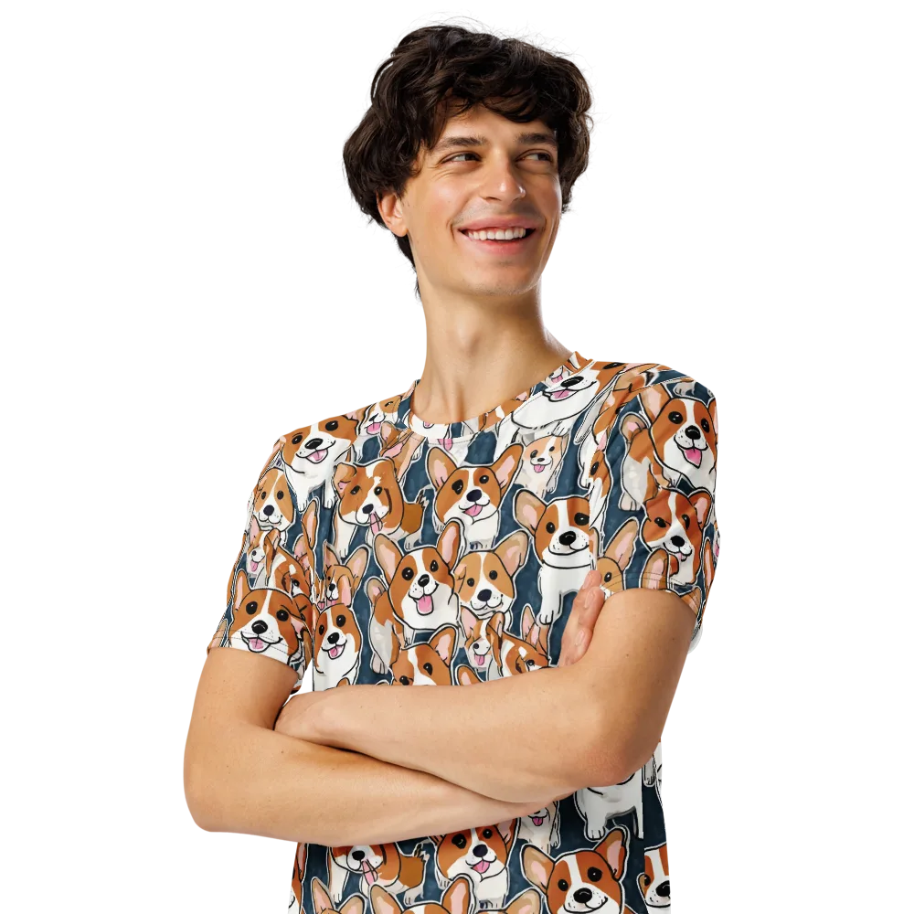 Corgi Commotion on Men's Crew Neck T-Shirt — Left Front