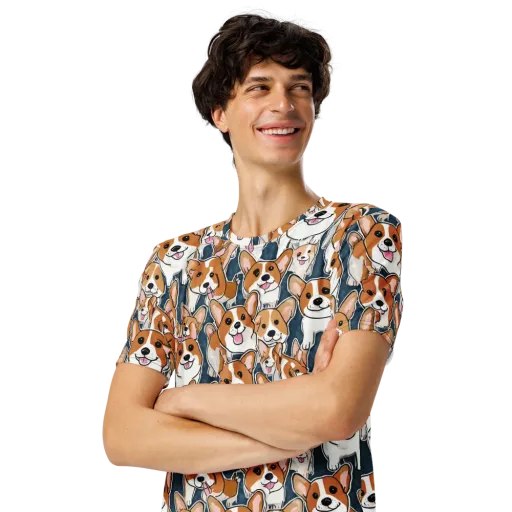 Corgi Commotion on a Men's Crew Neck T-Shirt