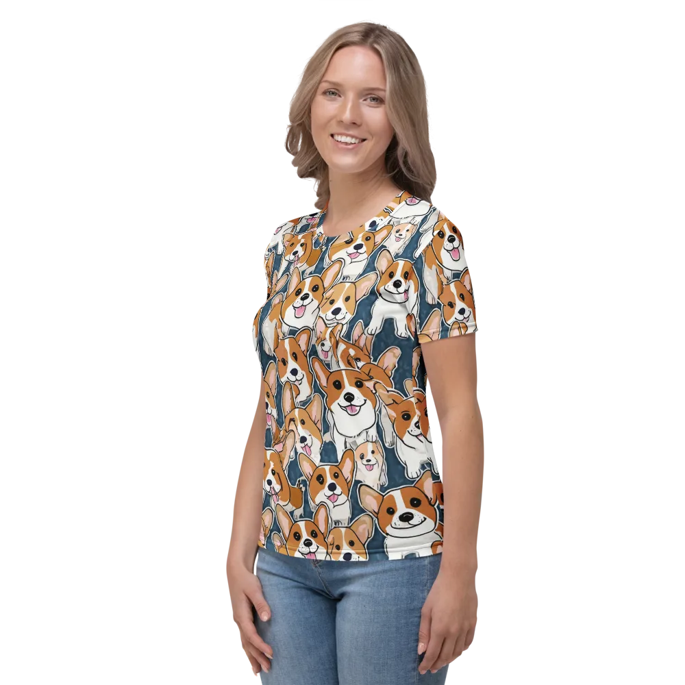 Corgi Commotion on Women's Crew Neck T-Shirt — Left