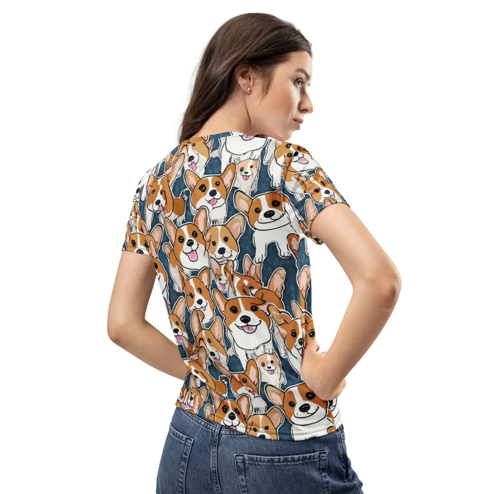 Corgi Commotion on Women's Crew Neck T-Shirt — Back