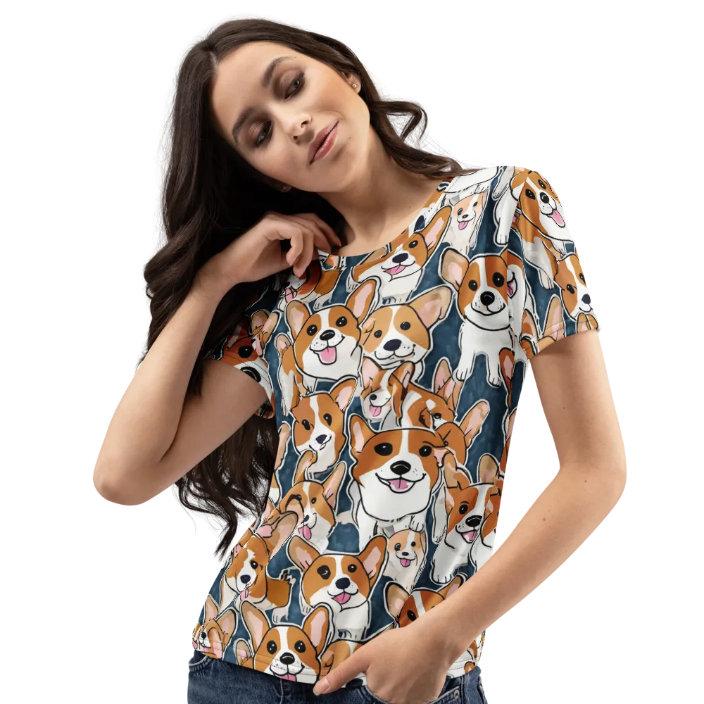 Corgi Commotion on Women's Crew Neck T-Shirt — Left Front