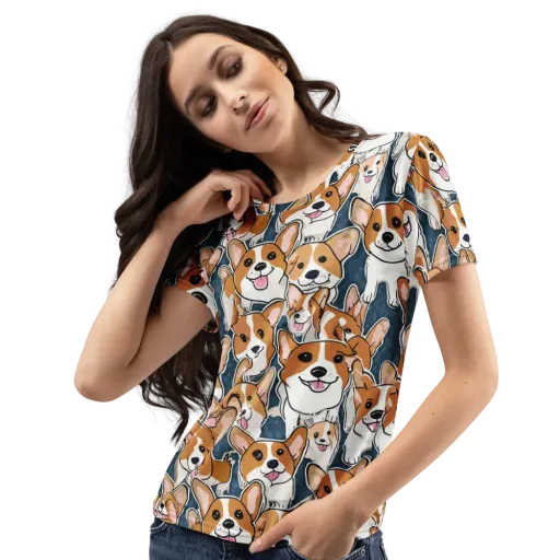 Corgi Commotion on a Women's Crew Neck T-Shirt
