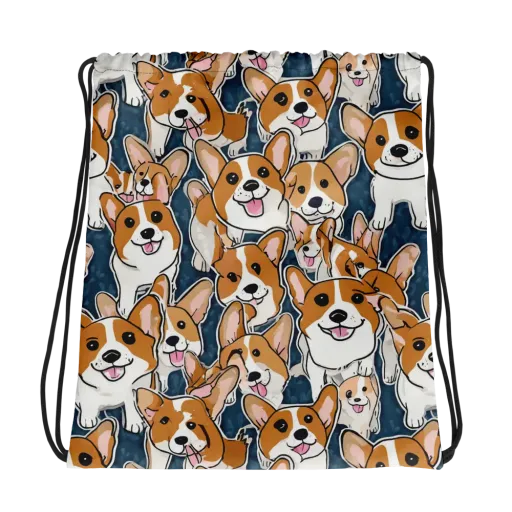 Corgi Commotion on a Drawstring Bag