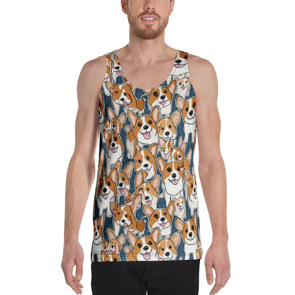 Corgi Commotion on Men's Tank Top — Front
