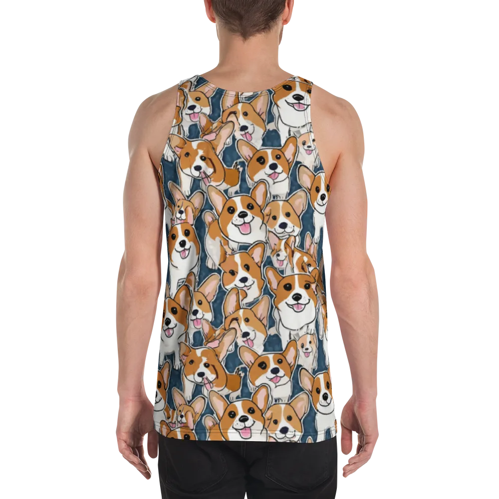 Corgi Commotion on Men's Tank Top — Back
