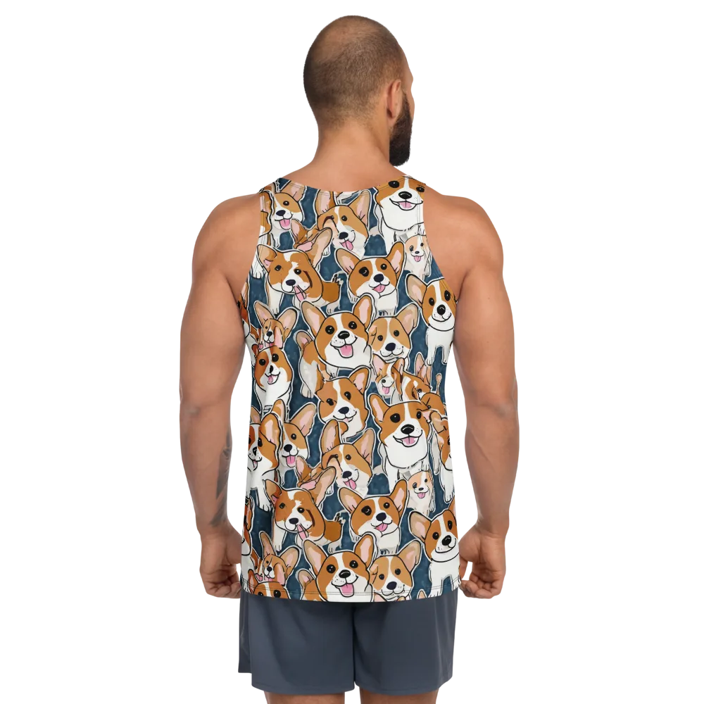 Corgi Commotion on Men's Tank Top — Back