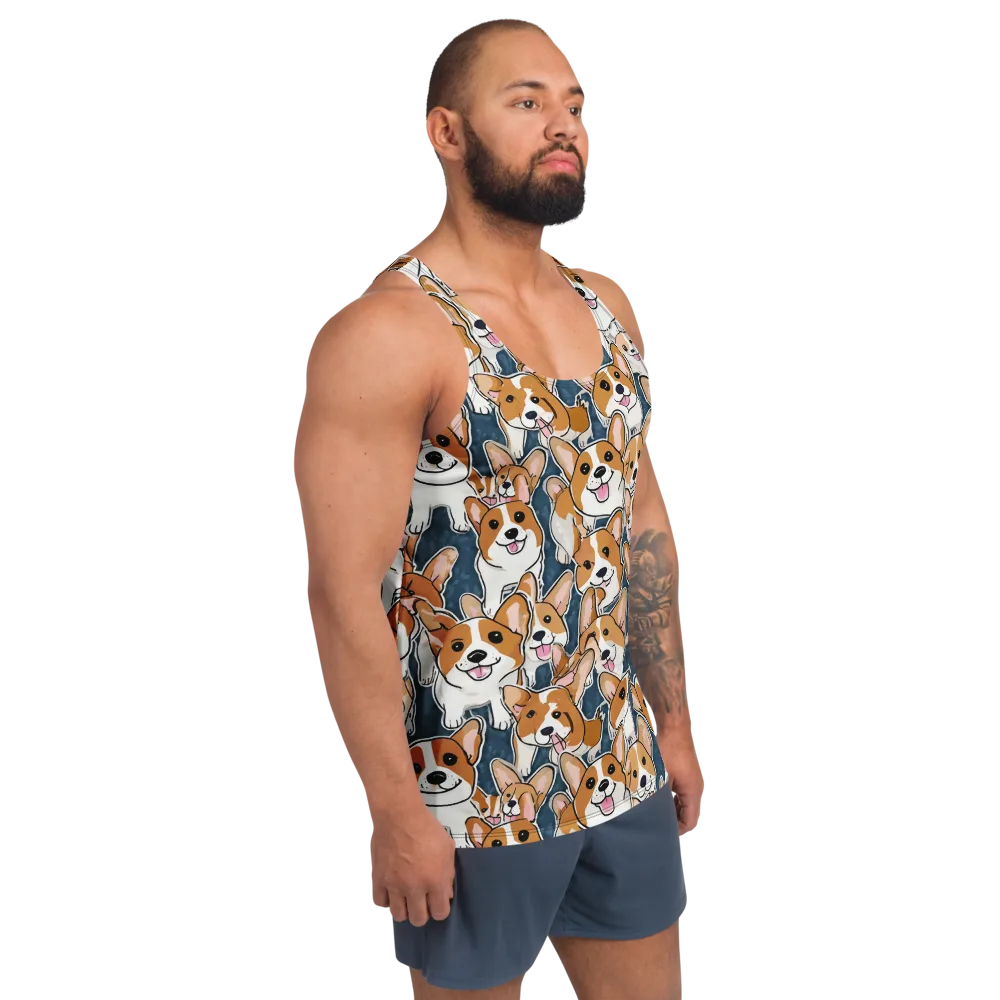 Corgi Commotion on Men's Tank Top — Right Front