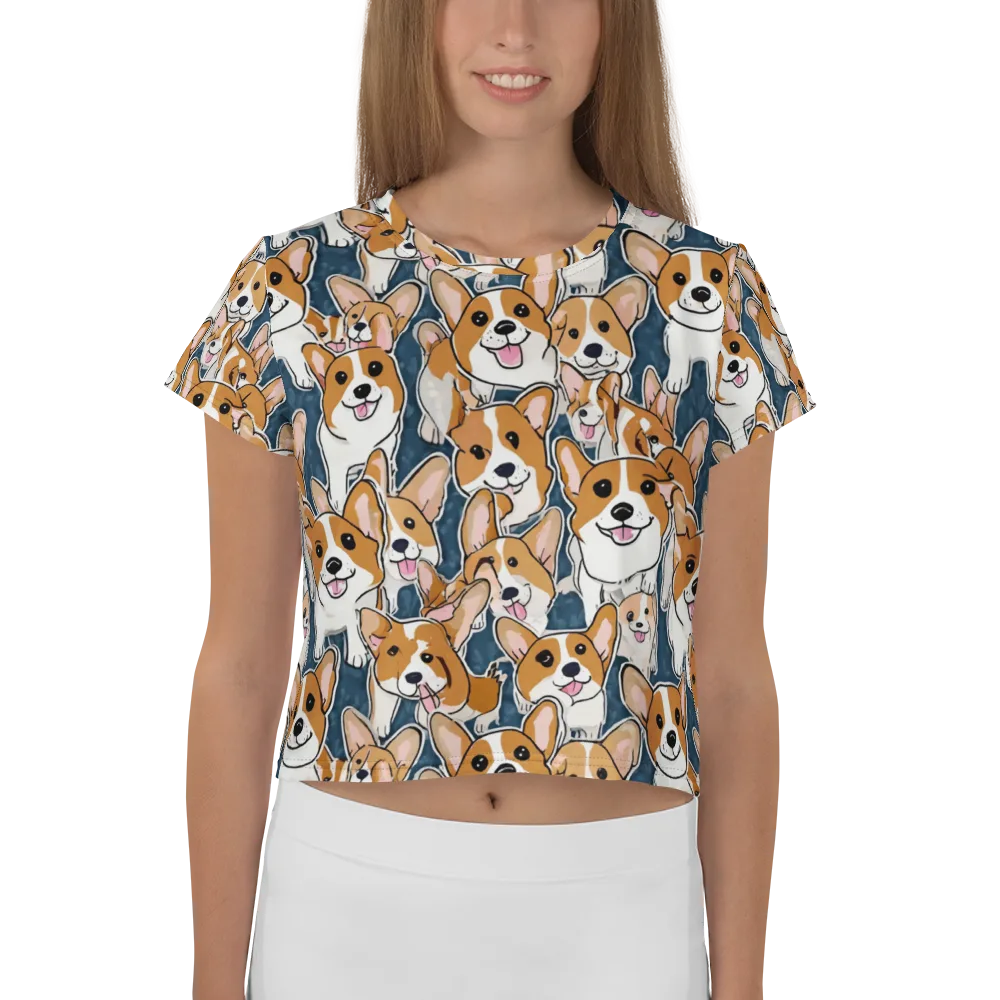 Corgi Commotion on Crop Tee — Front