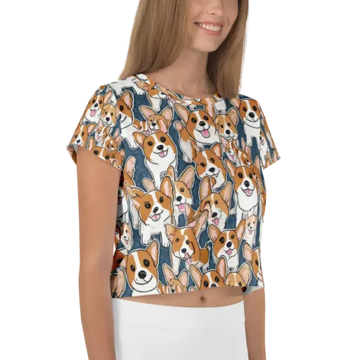 Corgi Commotion on a Crop Tee
