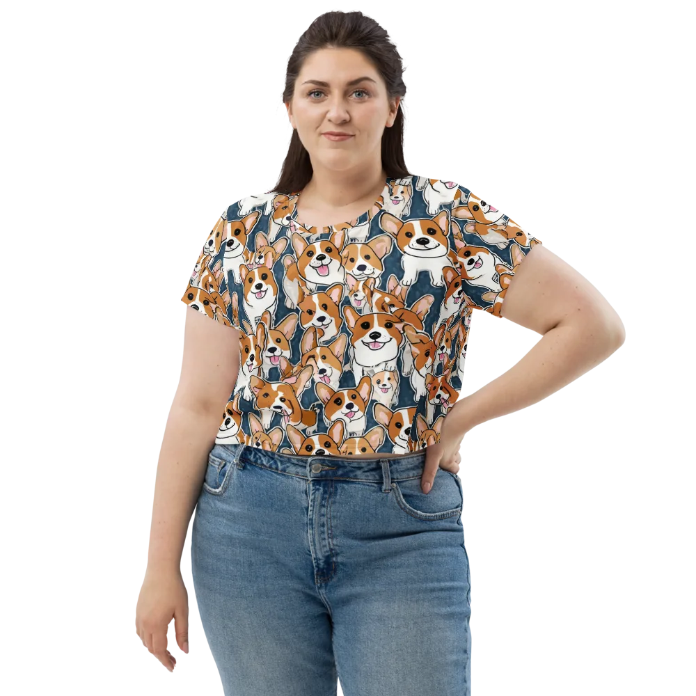 Corgi Commotion on Crop Tee — Front