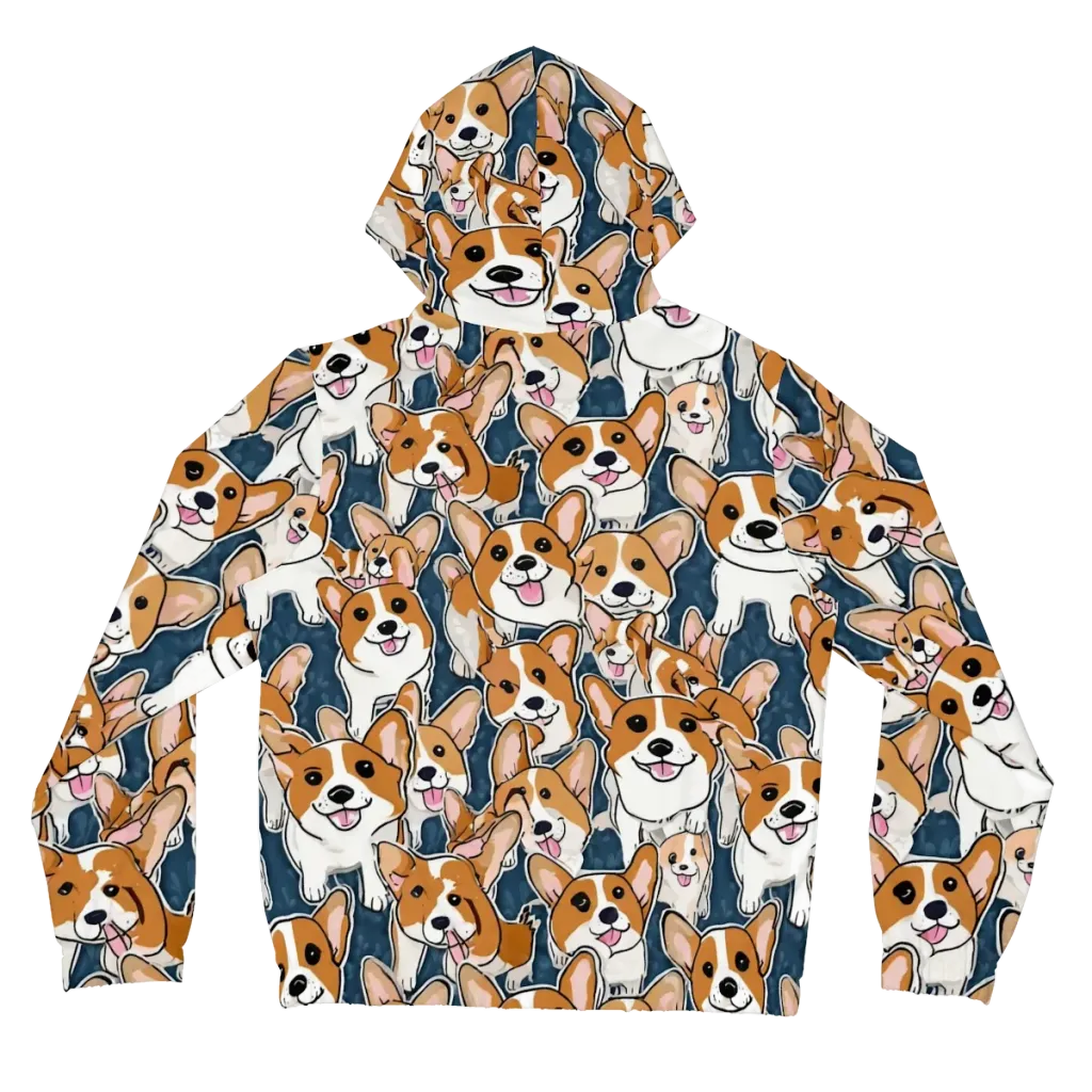 Corgi Commotion on Women's Full-Zip Hoodie — Back