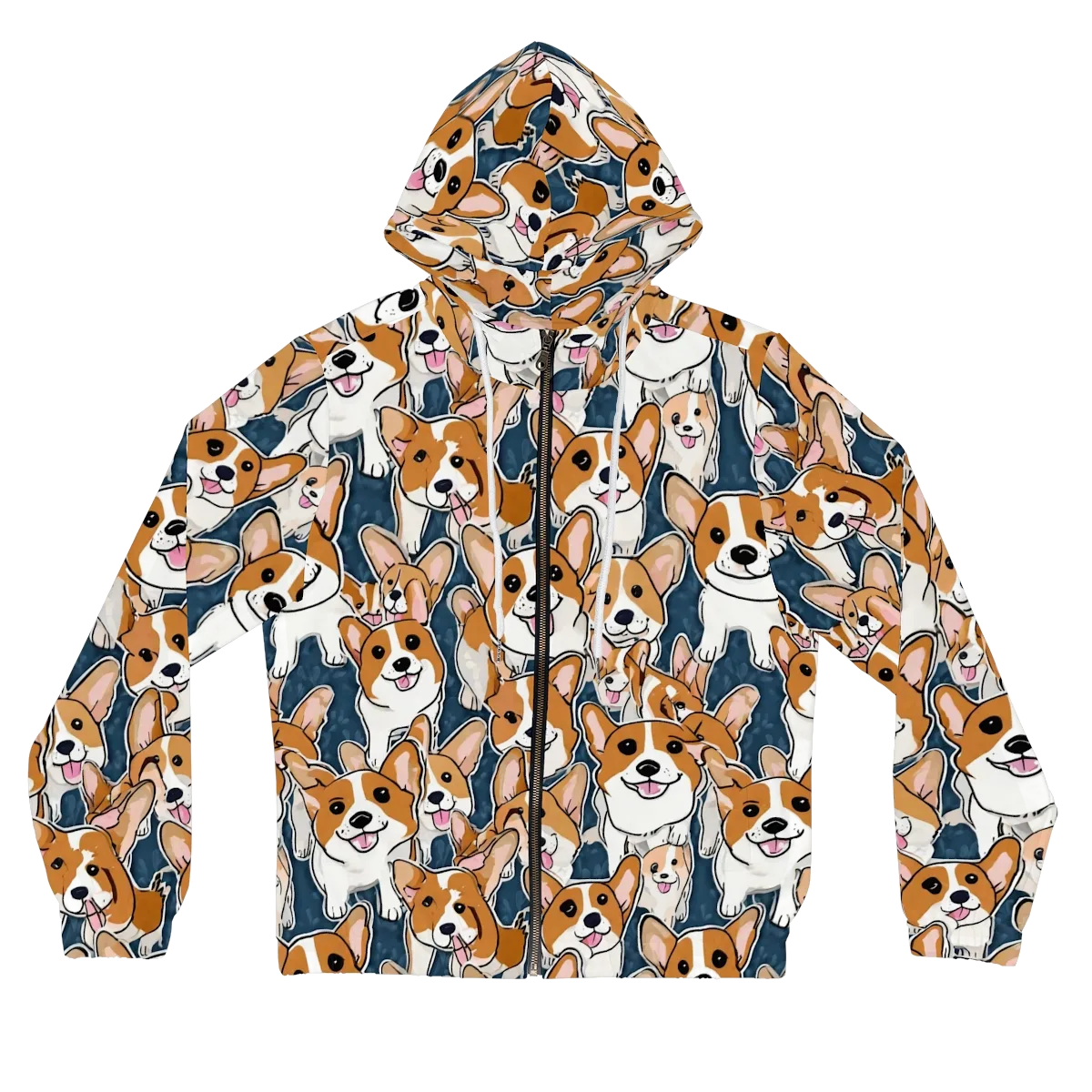 Corgi Commotion on Women's Full-Zip Hoodie — Front