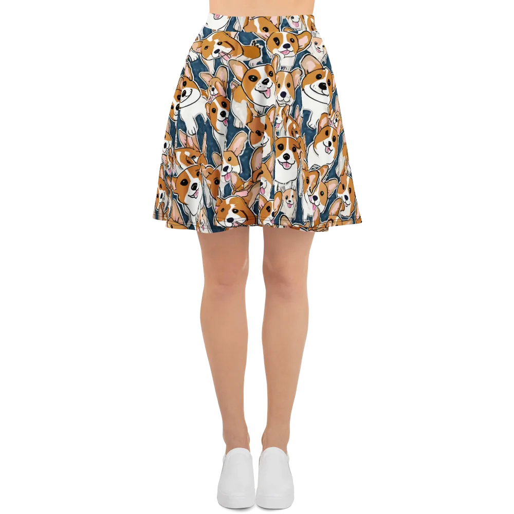 Corgi Commotion on Skater Skirt — Front
