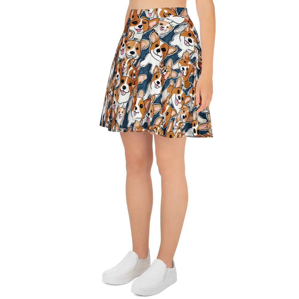 Corgi Commotion on Skater Skirt — Left
