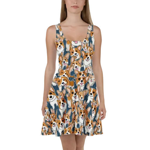 Corgi Commotion on a Skater Dress