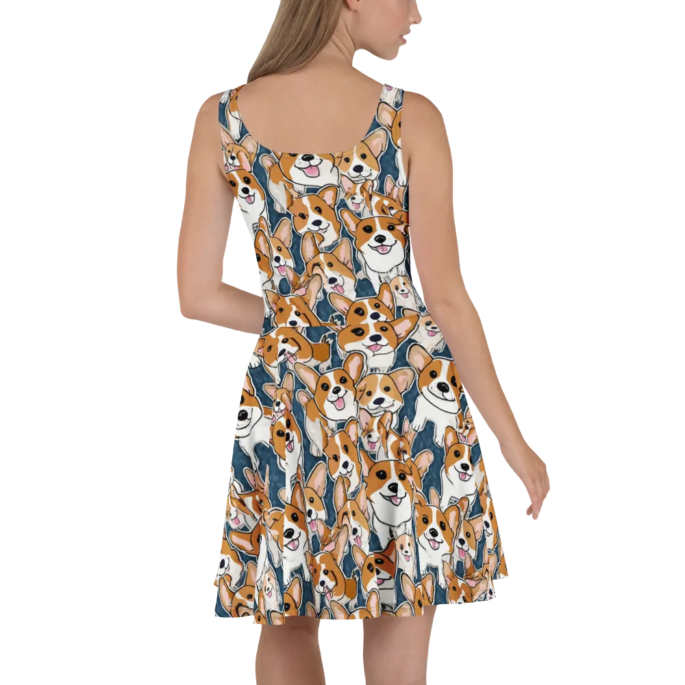 Corgi Commotion on Skater Dress — Back