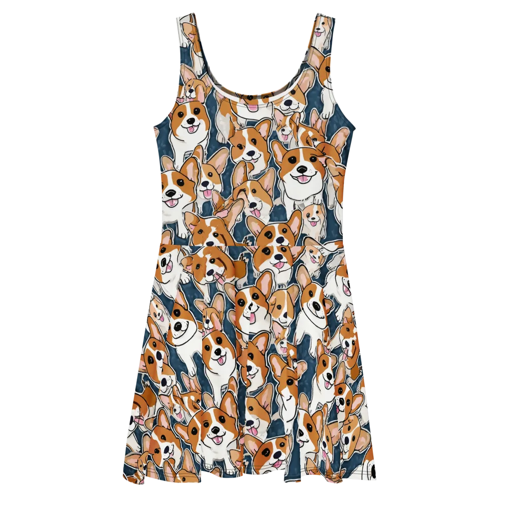 Corgi Commotion on Skater Dress — Front