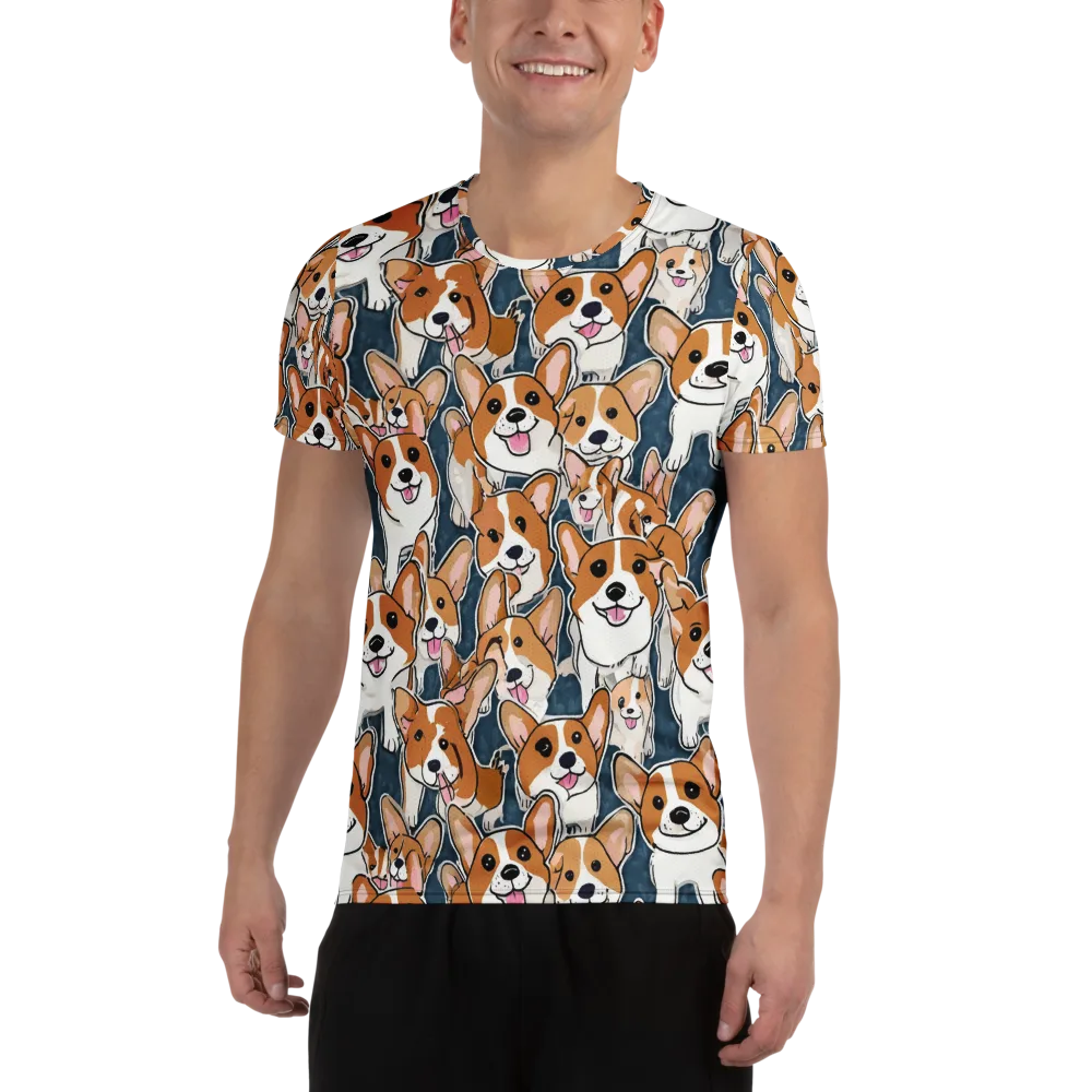Corgi Commotion on Men's Athletic T-Shirt — Front