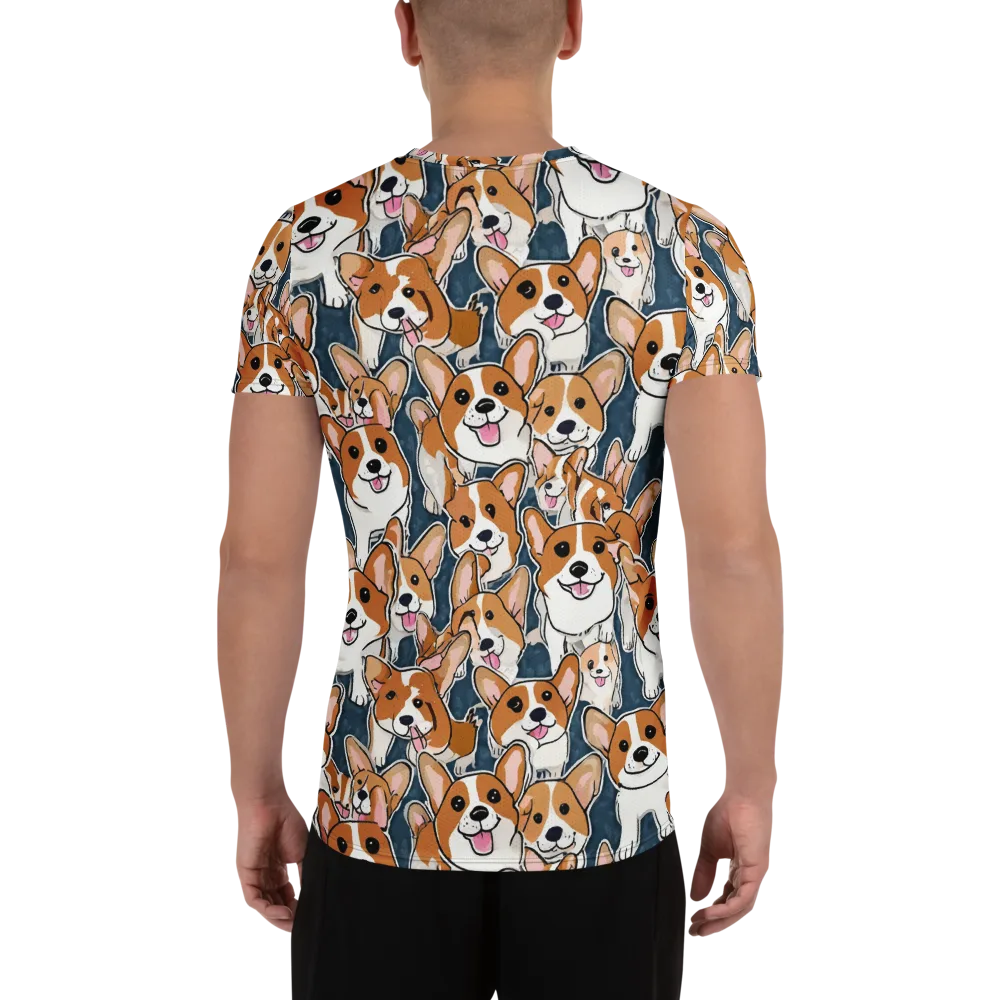 Corgi Commotion on Men's Athletic T-Shirt — Back