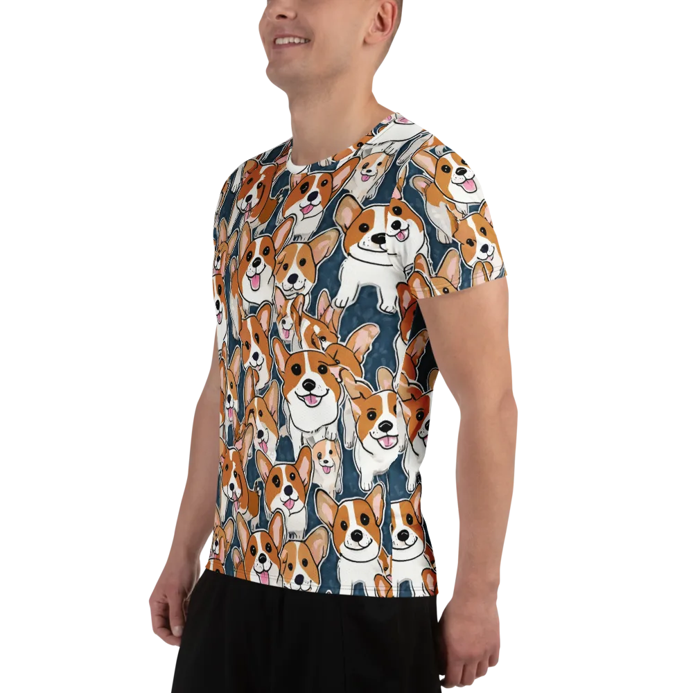 Corgi Commotion on Men's Athletic T-Shirt — Left