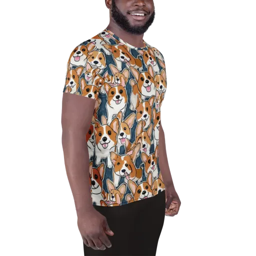 Corgi Commotion on a Men's Athletic T-Shirt